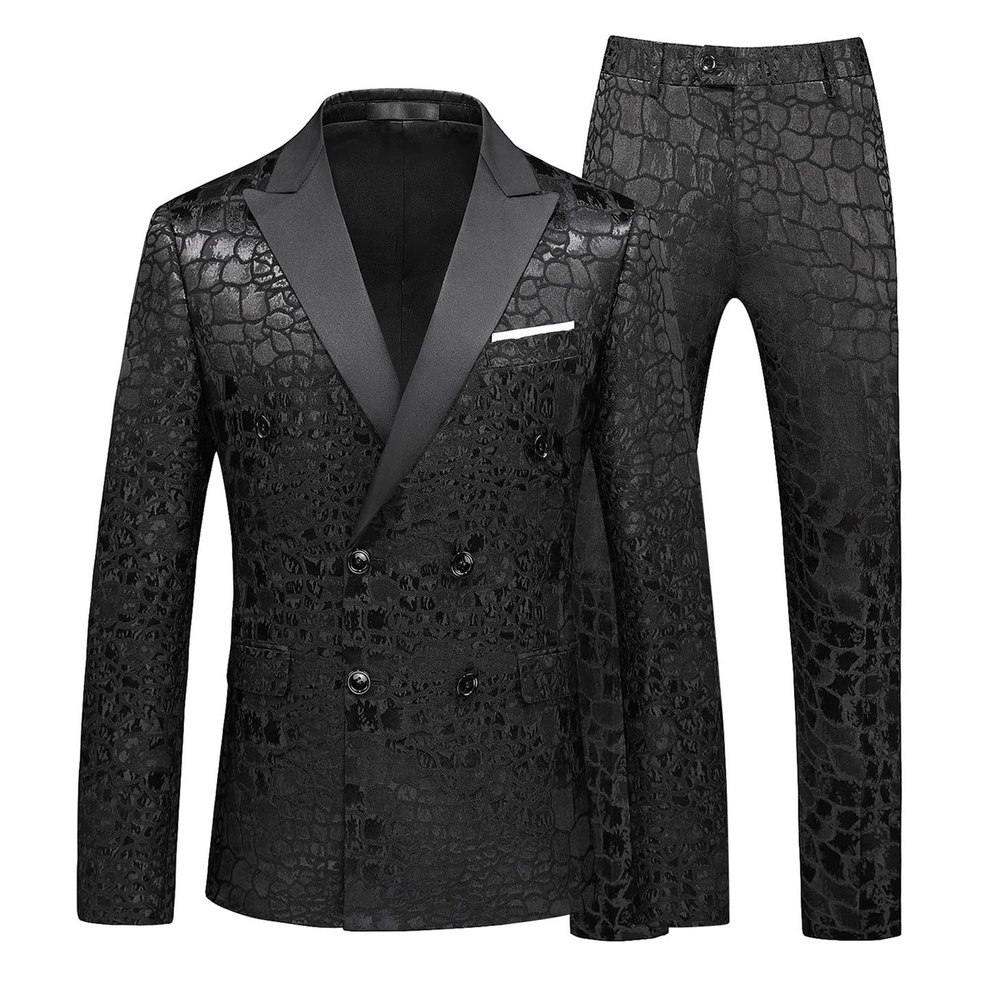 MOGU Slim Double Breasted Wedding Suit Set 30 Black