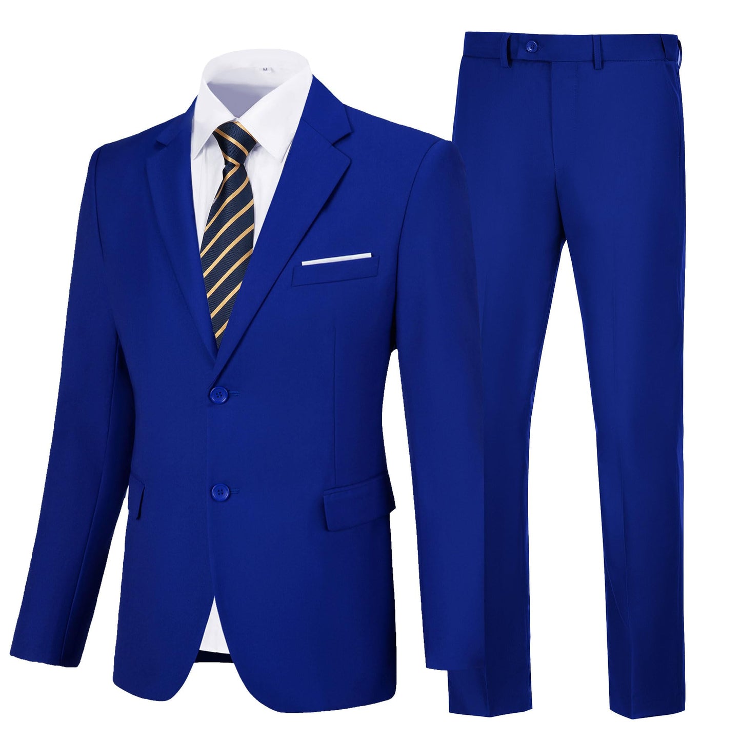 Amyox Men Suits Slim Fit 2 Piece Royal Blue Suits for Men Groomsmen Solid Suit Jacket Pants Set Wedding Prom Suit XS