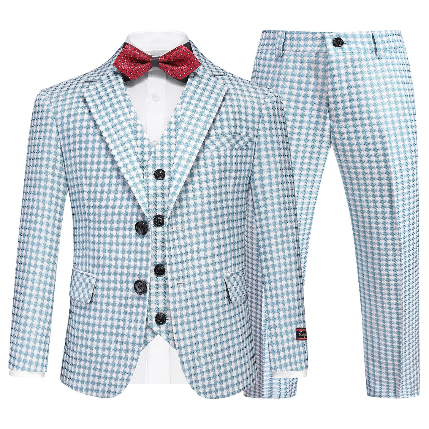 SkyBlue Houndstooth 3-Piece Boys Suit