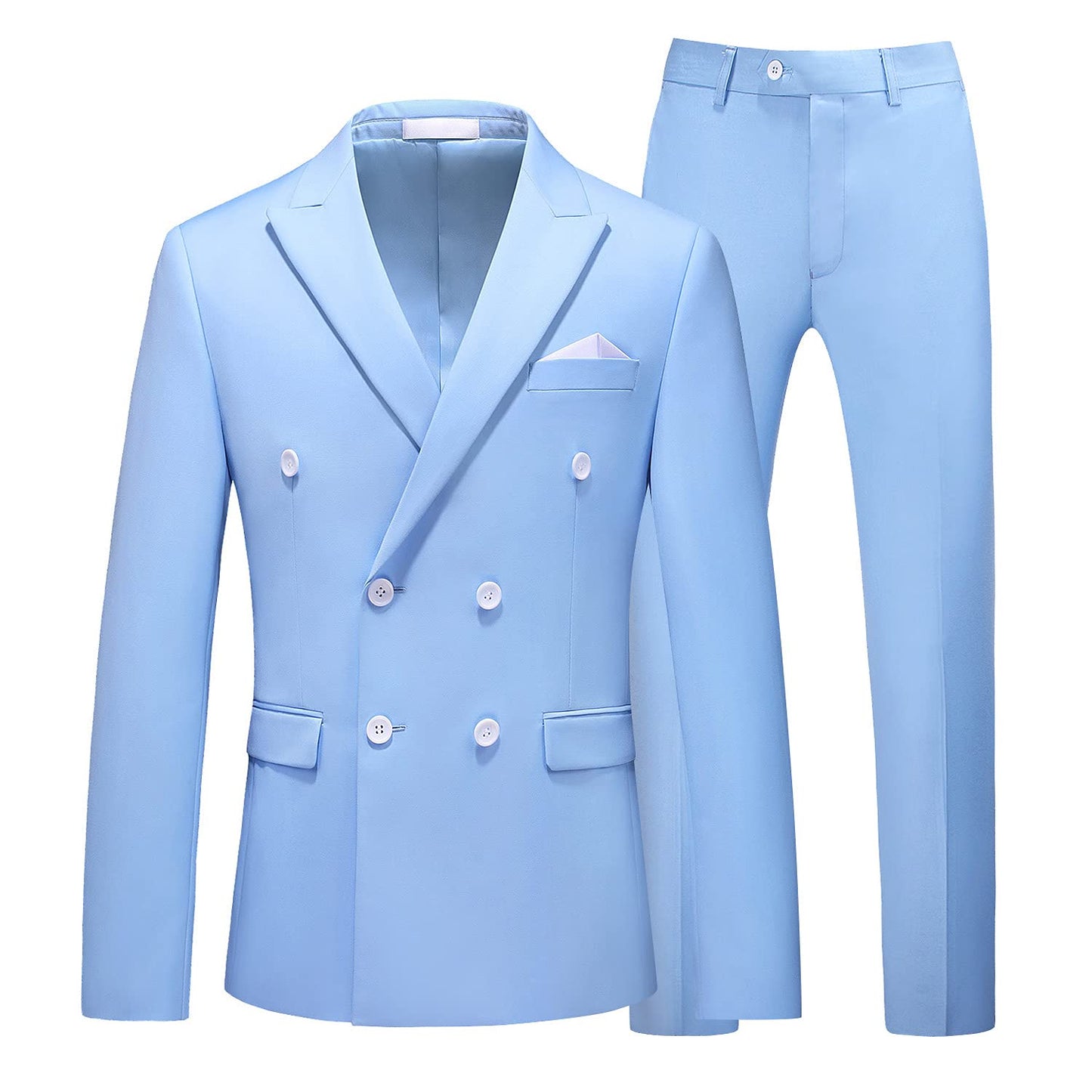 UNINUKOO Mens Suits 2 Piece Double Breasted Tuxedo Suit Slim Fit Wedding Party Dress Formal Suits for Men US Size 38 Light Blue