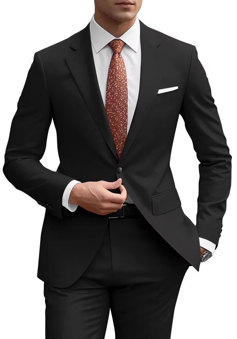 HUUTOE Black Groom Suit 2 Piece Tuxedo Set XS