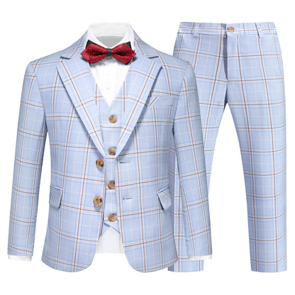 Boys Tuxedo Suits Size 7 Light Blue Plaid Stripe Dress Suit Jacket for Boys 3 Piece Tweed Pinstripe Slim Fit Suits Set
