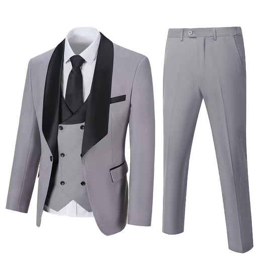 Mens Suits Slim Fit Wedding Suit Business Suit Light Grey Prom Groomsmen Suit Tuxedos Blazer Jacket Vest Pants Men Suit L