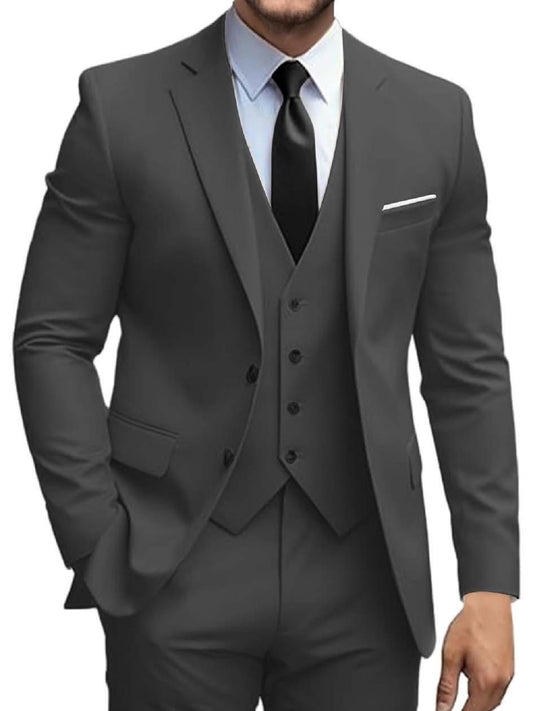 Lipoon Mens Slim 3-Piece Suit Set - Dark Grey