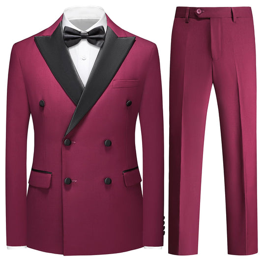 Rogers & Morris Tuxedo Suits for Men Solid 2 Piece Regular Fit Formal Set Peak Lapels Double Breasted Jacket and Pants Burgundy M