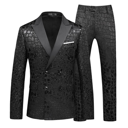 MOGU Slim Double Breasted Wedding Suit Set 30 Black