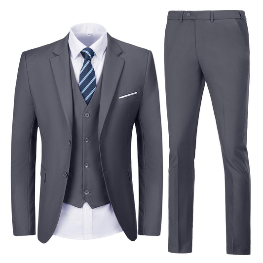 Men's Dark Grey Slim Fit 3-Piece Suit