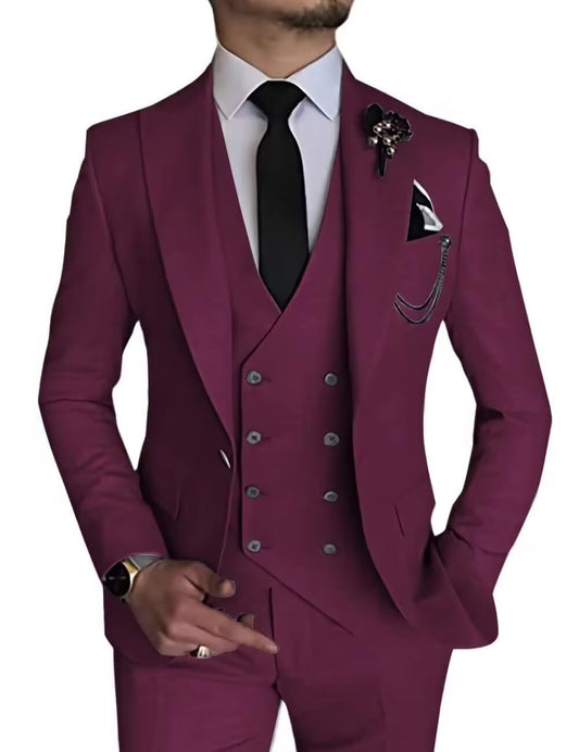 Mens Burgundy 3-Piece Slim Fit Tuxedo Set