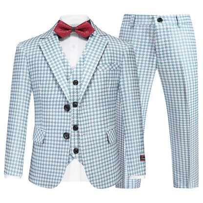 SkyBlue Houndstooth 3-Piece Boys Suit