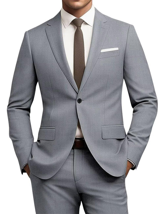 CYANDUSTY Men's Slim Fit Grey Suit - Wedding & Prom Tuxedo