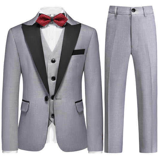 Lamgool Boys Suits 3 Piece Slim Fit Formal Set for Size 10 Kids Prom Wedding Outfit Light Grey Tuxedo Blazer Jacket Vest Pant Peak Lapel