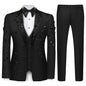 Luxury Mens 2 Piece Suit Slim Fit Solid 2 Button Beads Crystal Party Wedding Tuxedo Suits Blazer Jacket Pants Set Black