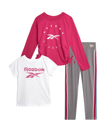 Reebok Girls 3-Piece Active Set - T-Shirt & Yoga Leggings (4-12)