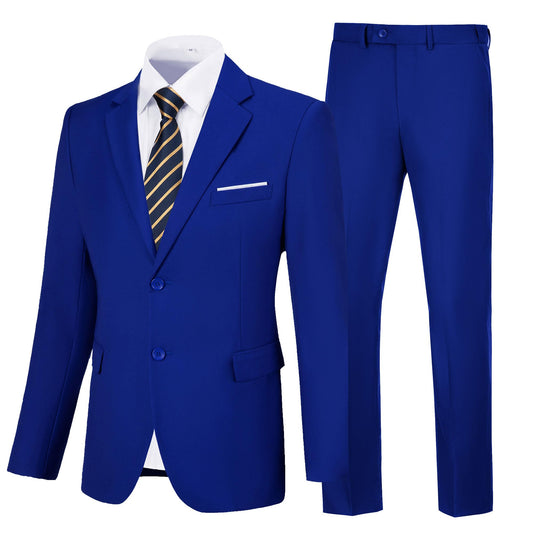 Amyox Men Suits Slim Fit 2 Piece Royal Blue Suits for Men Groomsmen Solid Suit Jacket Pants Set Wedding Prom Suit XS