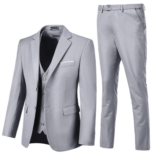 Men's Light Grey 3-Piece Slim Fit Suit