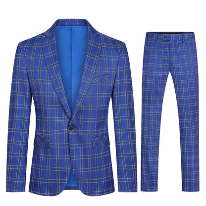 Men's Slim Fit Plaid Suit Set 2PCS Formal Wear