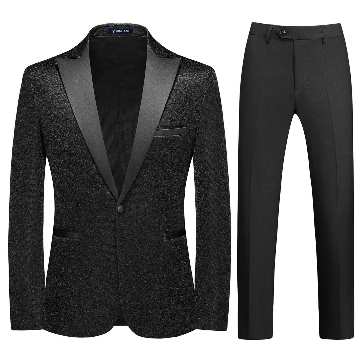 Mens Tuxedo Suits Slim Fit Party Blazer for Men Shiny Black Dress Coat Jackets Classic Regular Fit 2 Piece Suits Set