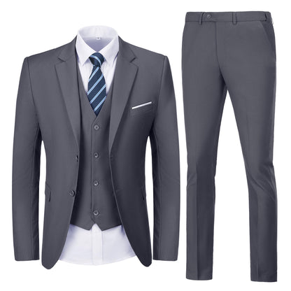 Men's Dark Grey Slim Fit 3-Piece Suit