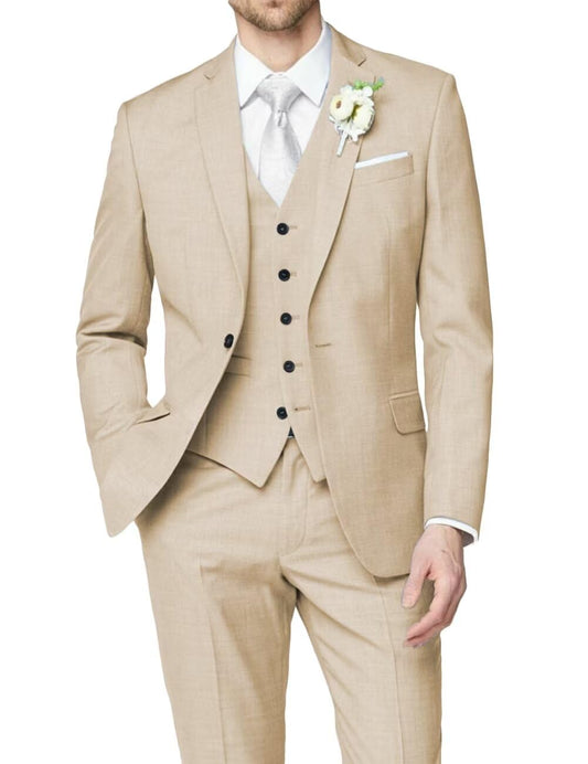 HUUTOE Mens Suits Slim Fit 3 Piece Three Piece Suits for Men Wedding Suit for Men Prom Business Christmas Suits XS Beige