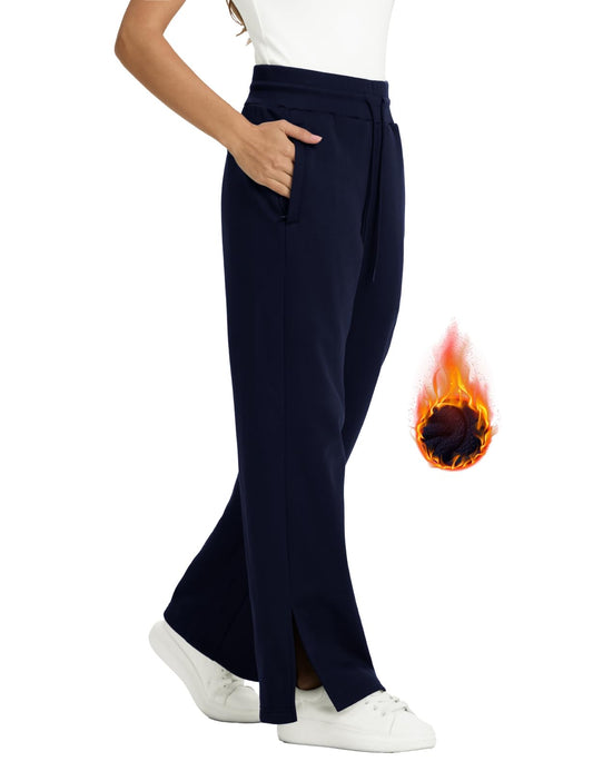 TBMPOY Women's High-Waisted Wide-Leg Athletic Pants with Zip Pockets Navy M