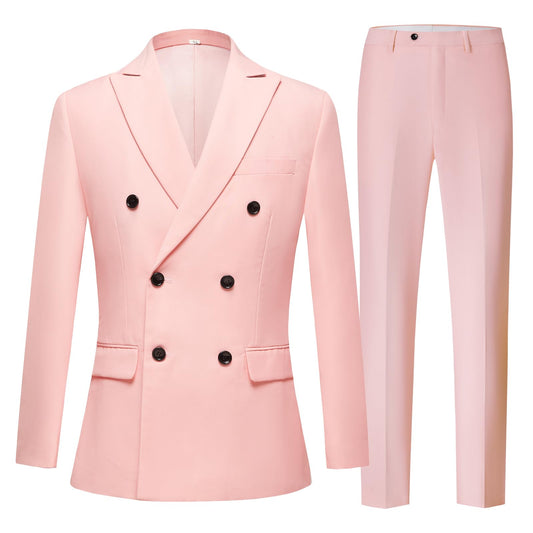 GHNXCY Nine Colors Men Suits 2 Piece Double Breasted Tuxedo for Men Colored Formal Suits for Men (US Alpha Medium Regular Regular Pink)