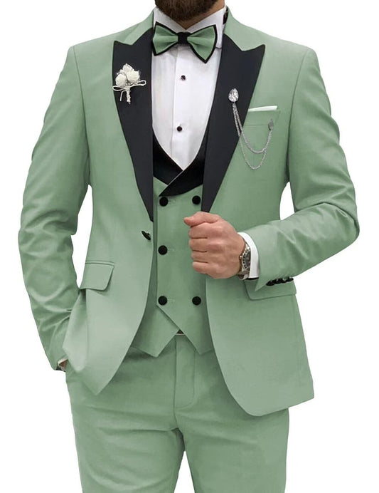Wangyue Mens Tuxedo Suit 3 Piece Slim Fit Tuxedo for Men Dusty Sage Suits for Men Formal Business Wedding Party Prom Suit 2XL
